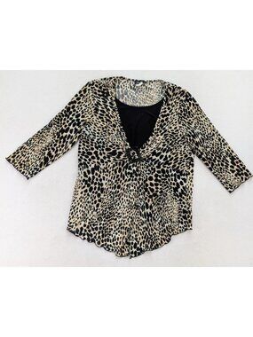 Ashley Jill Women's Top Size 2X Animal Print Pleated Plisse Leopard Cheetah Y2K